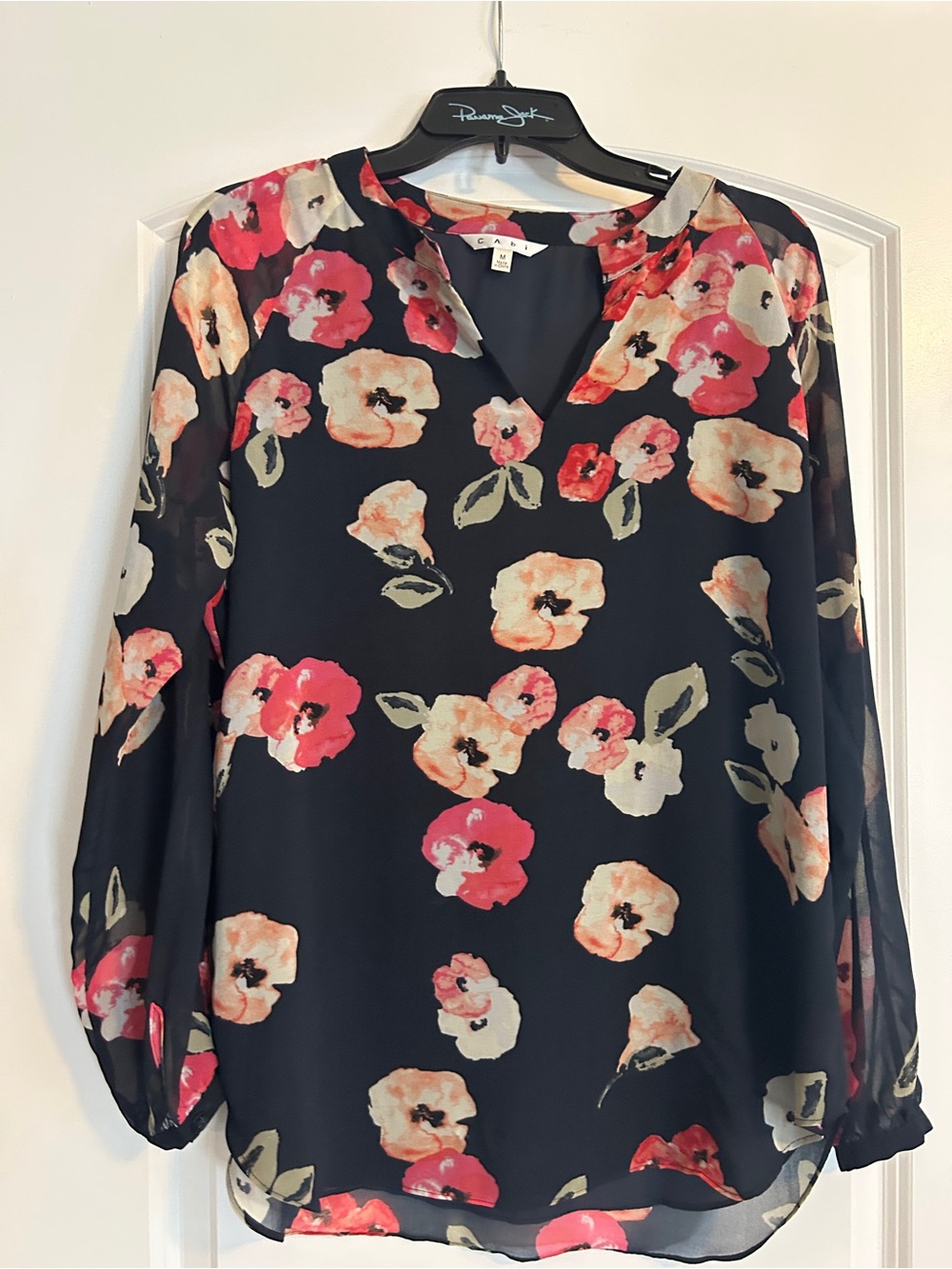 CAbi navyBlouse with Pink & Cream Floral Print